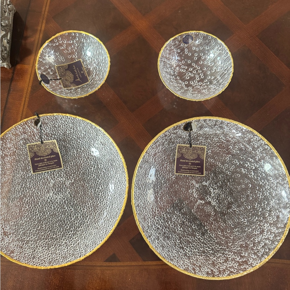Hand Crafted Yellow and Gray Serveware Set